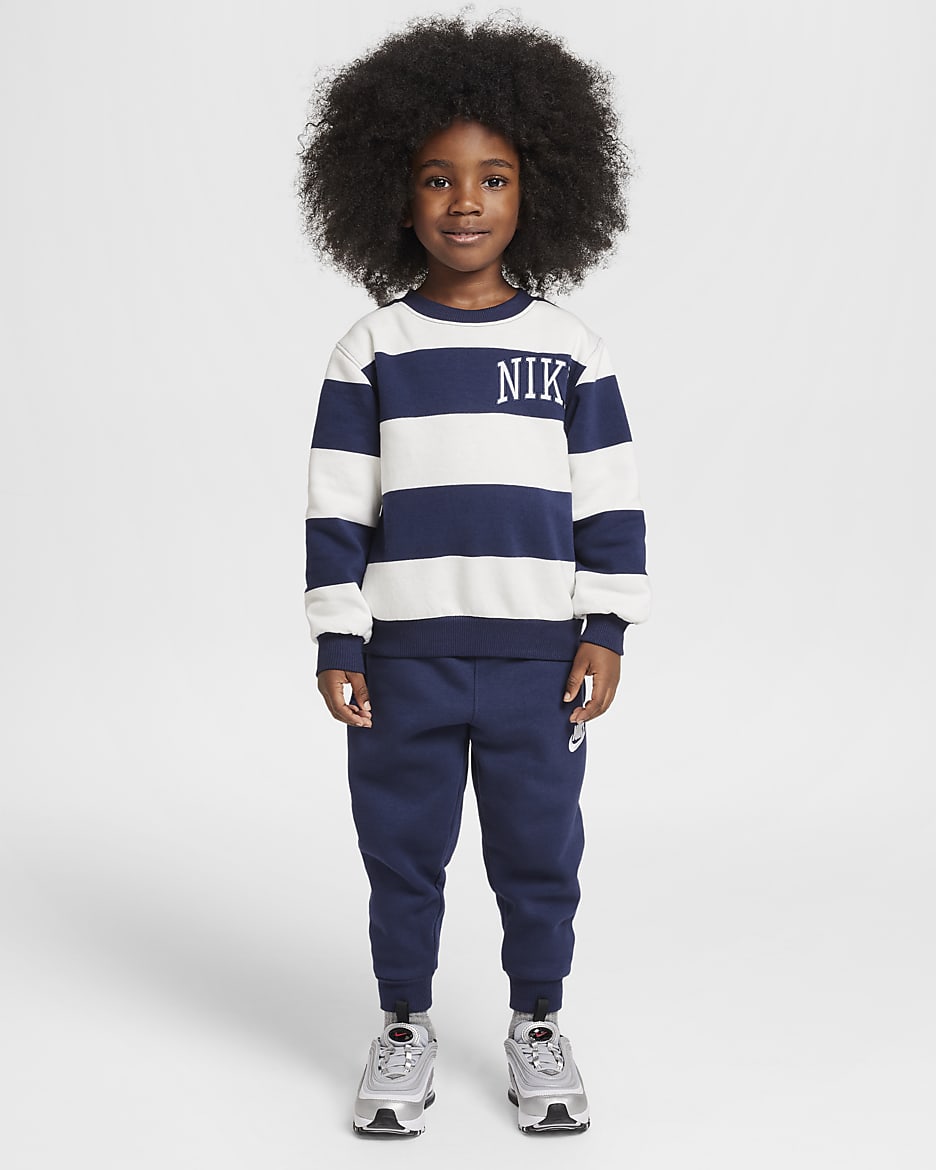 Nike Sportswear Club Little Kids 2 Piece Rugby Stripe Crew Set. Nike